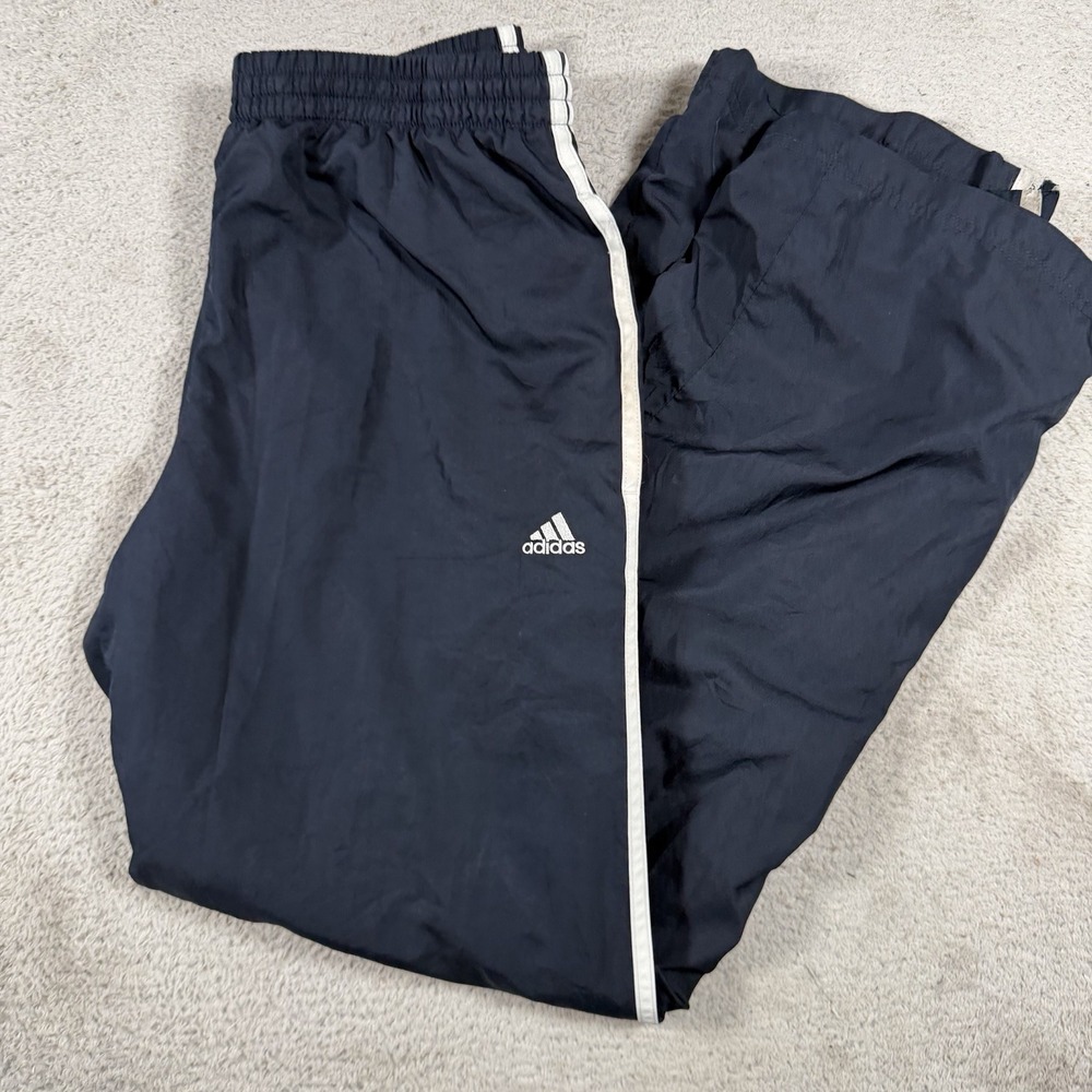 Adidas Windbreaker Pants Mens Medium Navy Mesh Lined Gym Drawstring Zip Ankle